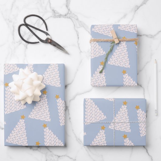 Weihnachtsbaum Muster Blau Geschenkpapier Set (Vorderseite)