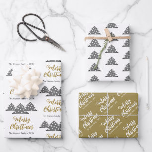 Weihnachtsbaum-Muster Festliches Skript Familie  Geschenkpapier Set