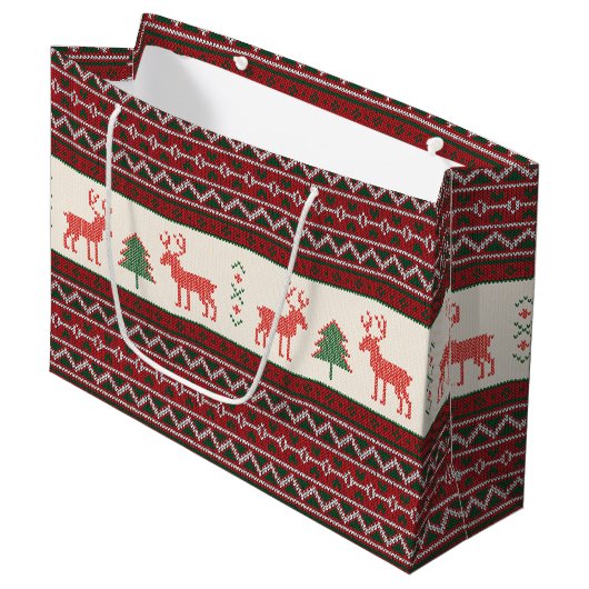 Weihnachtsbaum-Muster für Rentiere | Urlaub Große Geschenktüte (Vorderseite Schrägansicht)
