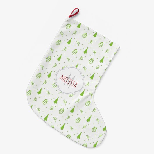 Weihnachtsbaum Muster Monogram Weihnachtsbaum Stru Großer Weihnachtsstrumpf (Vorderansicht (hängend))