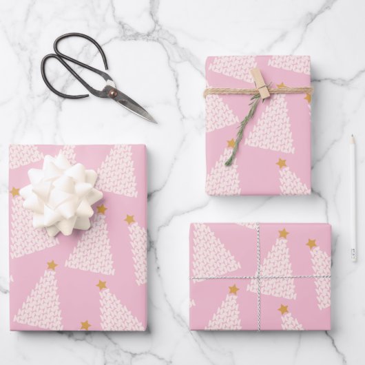 Weihnachtsbaum Muster rosa Geschenkpapier Set (Vorderseite)