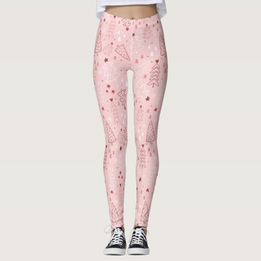 Weihnachtsbaum Muster Rosa Leggings (Vorderseite)