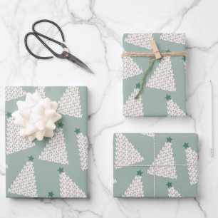 Weihnachtsbaum Muster Sage Green Geschenkpapier Set