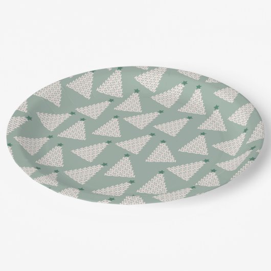 Weihnachtsbaum Muster Sage Green Pappteller (Schrägansicht)