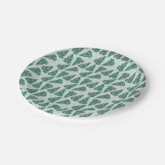 Weihnachtsbaum Muster Snowflakes Schneeflocken Sch Pappteller (Schrägansicht)