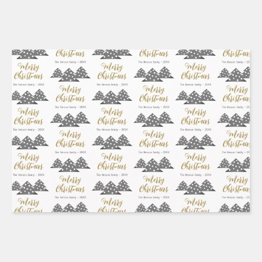 Weihnachtsbaum Muster Weihnachtsskriptfamilie Geschenkpapier Set (Vorderseite)