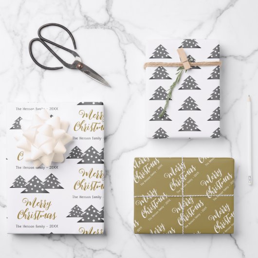 Weihnachtsbaum Muster Weihnachtsskriptfamilie Geschenkpapier Set (Vorderseite)