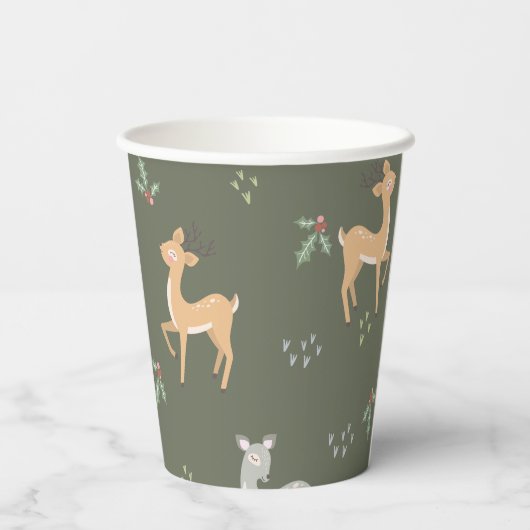 Weihnachtsbaum Nahtloses Muster Pappbecher (Rückseite)