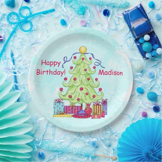 Weihnachtsbaum Name Personalisiert Happy Geburtsta Pappteller (Party)