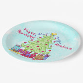 Weihnachtsbaum Name Personalisiert Happy Geburtsta Pappteller (Schrägansicht)