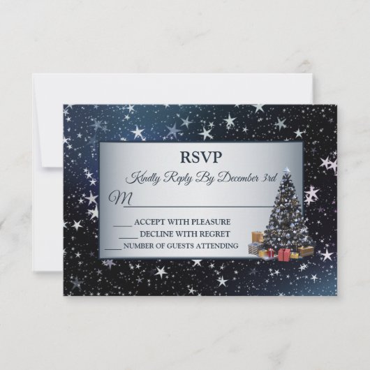 Weihnachtsbaum Navy Blue Shiny Stars Urlaub RSVP Karte (Vorderseite)