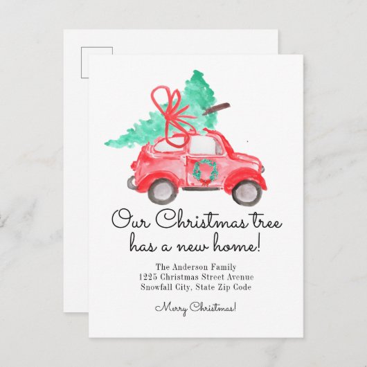 Weihnachtsbaum Neue Zuhause Address Car Holiday Mo Ankündigungspostkarte (Vorne/Hinten)