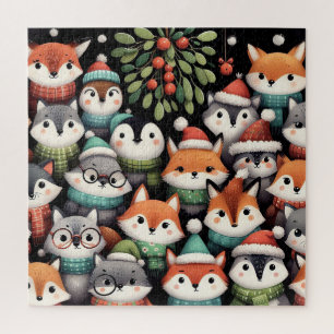 Weihnachtsbaum Niedliche bunte Füchse Puzzle