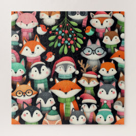 Weihnachtsbaum Niedliche Mistletoe Füchse Puzzle