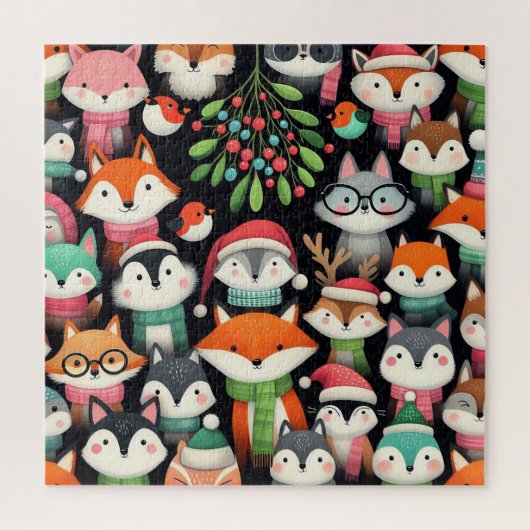 Weihnachtsbaum Niedliche Mistletoe Füchse Puzzle (Vertikal)