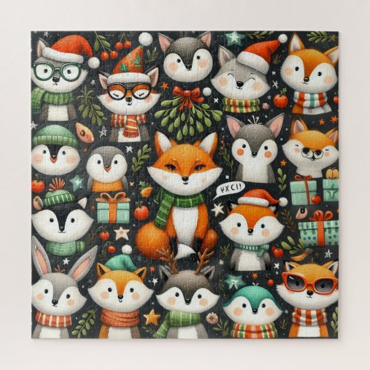 Weihnachtsbaum Niedliche Mistletoe Füchse Puzzle (Vertikal)