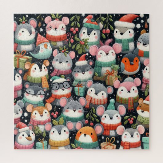 Weihnachtsbaum Niedliche Mistletoe Mäuse Puzzle (Vertikal)