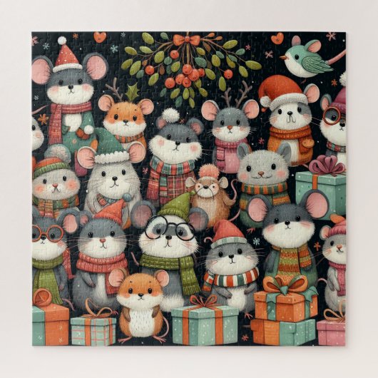 Weihnachtsbaum Niedliche Mistletoe Mäuse Puzzle (Vertikal)