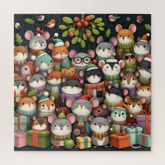 Weihnachtsbaum Niedliche Mistletoe Mäuse Puzzle (Vertikal)