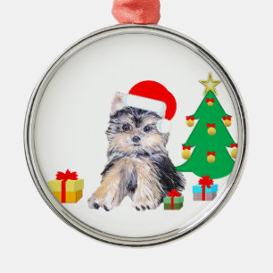 Weihnachtsbaum, niedlicher Yorkshire Welpenhund & Ornament Aus Metall