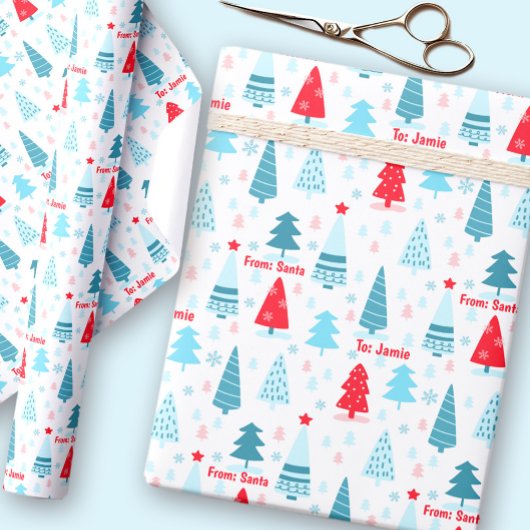 Weihnachtsbaum Nordic Simple Blue Red Individuelle Geschenkpapier