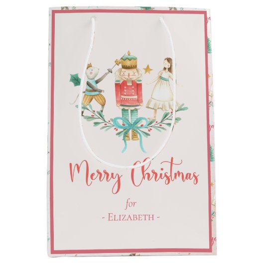 Weihnachtsbaum Nutcracker Girl Personalisiert Kids Mittlere Geschenktüte (Vorderseite)