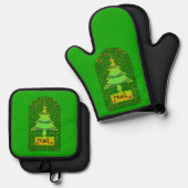 Weihnachtsbaum Ofenhandschuh & Topflappen-Set (Vorderseite/Rückseite)