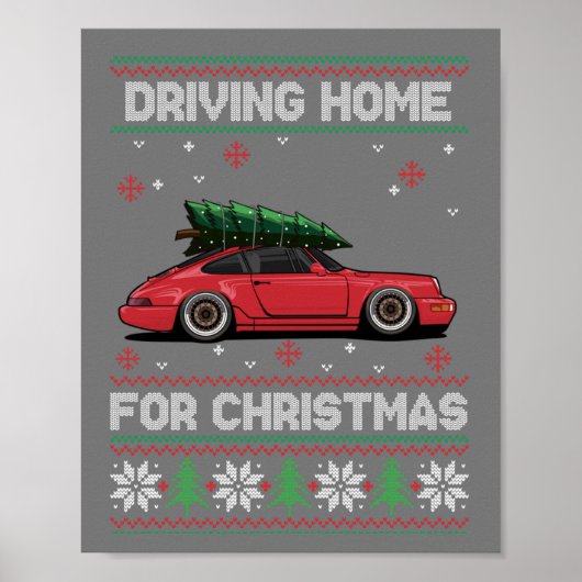 Weihnachtsbaum Oldtimer Auto Xmas Ugly Sweater Pul Poster (Vorne)