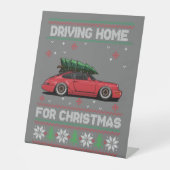 Weihnachtsbaum Oldtimer Auto Xmas Ugly Sweater Pul Sockelschild (Vorderseite)