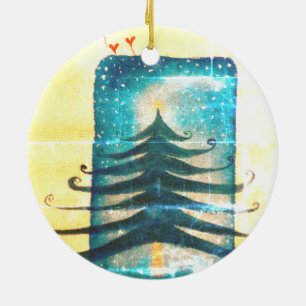 Weihnachtsbaum-Ornament im Vintage-Stil gezeichnet Keramik Ornament