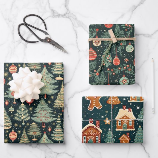 Weihnachtsbaum Ornament Lebkuchen Geschenk Geschenkpapier Set (Vorderseite)