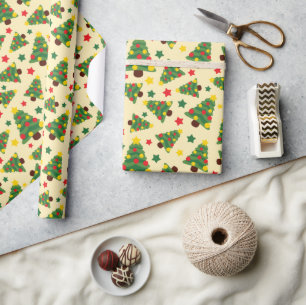 Weihnachtsbaum, Ornamente & Sterne Nahtlos Geschenkpapier