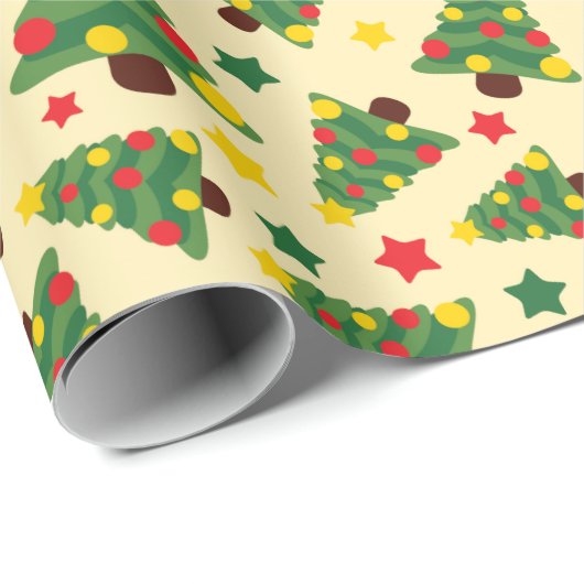 Weihnachtsbaum, Ornamente & Sterne Nahtlos Geschenkpapier (Rolleneckpunkt)