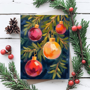Weihnachtsbaum Ornamente Wasserfarbe Feiertagspostkarte