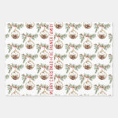 Weihnachtsbaum, Ornamente, Wünsche und Name Urlaub Geschenkpapier Set (Vorderseite 2)