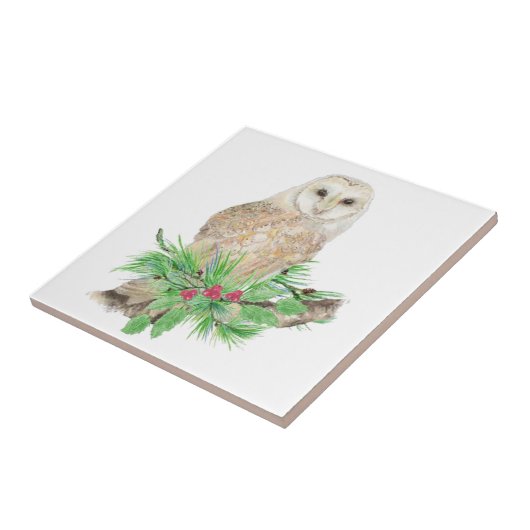 Weihnachtsbaum Owl Vogel Wildlife Fliese (Seite)