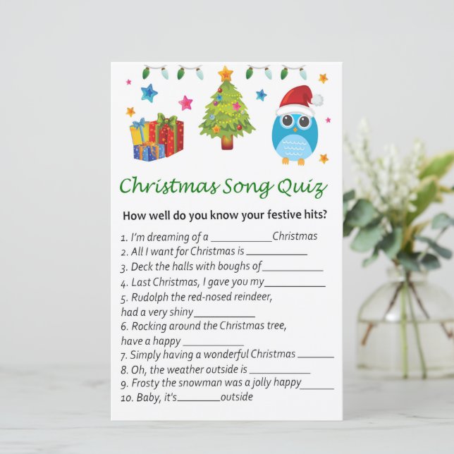 Weihnachtsbaum Owl Weihnachtslieder Quiz (Stehend Vorderseite)