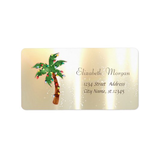 Weihnachtsbaum Palm String Lights Gold Adressaufkleber (Vorne)