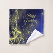 Weihnachtsbaum Party Gold Stars Navy Blue Holidays Badhandtuch Set (Waschlappen)