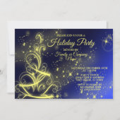 Weihnachtsbaum Party Gold Stars Navy Blue Holidays Einladung (Vorderseite)