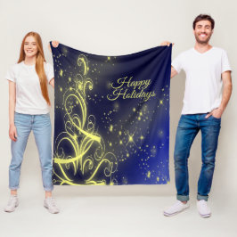 Weihnachtsbaum Party Gold Stars Navy Blue Holidays Fleecedecke
