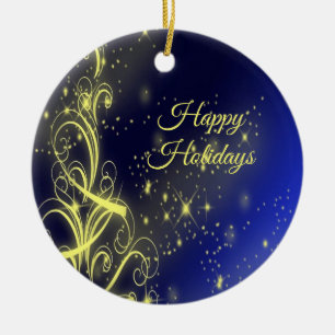 Weihnachtsbaum Party Gold Stars Navy Blue Holidays Keramik Ornament