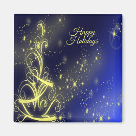 Weihnachtsbaum Party Gold Stars Navy Blue Holidays Magnet