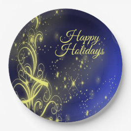 Weihnachtsbaum Party Gold Stars Navy Blue Holidays Pappteller