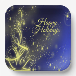 Weihnachtsbaum Party Gold Stars Navy Blue Holidays Pappteller