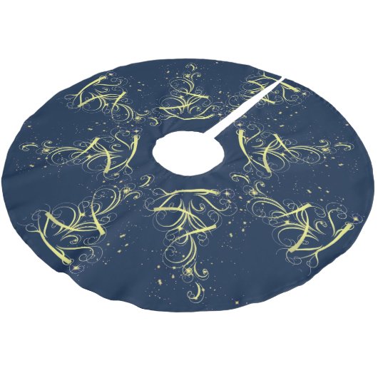 Weihnachtsbaum Party Gold Stars Navy Blue Holidays Polyester Weihnachtsbaumdecke (Schrägansicht)