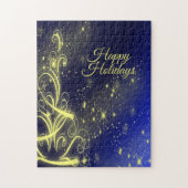 Weihnachtsbaum Party Gold Stars Navy Blue Holidays Puzzle (Vertikal)