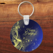 Weihnachtsbaum Party Gold Stars Navy Blue Holidays Schlüsselanhänger (Vorderseite)