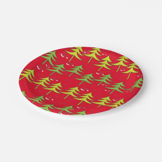 Weihnachtsbaum-Party Pappteller (Schrägansicht)