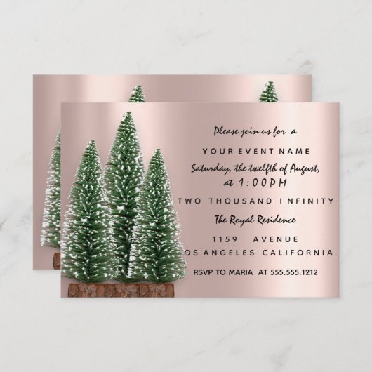 Weihnachtsbaum Party Rose Abendessen Einladung (Vorne/Hinten)